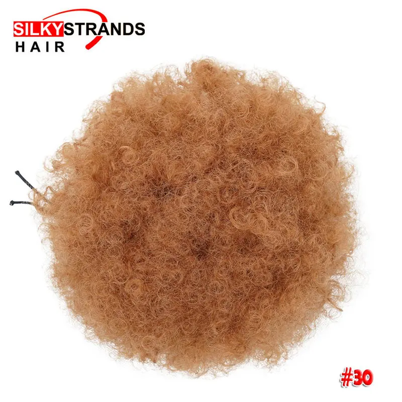 Synthetic Hair Chignon Buns Short afro puff ponytail Chignon Hairpiece Kinky Curly Wrap fake ponytail With drawstring And Clip - Цвет: #30