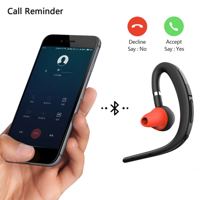 Bluetooth Earphone Business Handsfree Ear Hook Wireless Headsets Noise Cancelling HD Mic Music For iPhone 7 8 X Huawei P20 P30