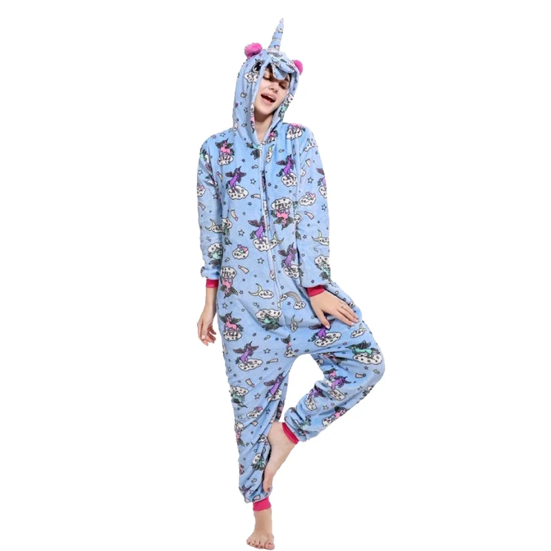 Кигуруми пижамы для женщин пижамы единорог аниме панда Onesie животных стежка костюм мальчик пижамы фланелевые взрослые пижамы для женщин - Цвет: Blue Pegasus