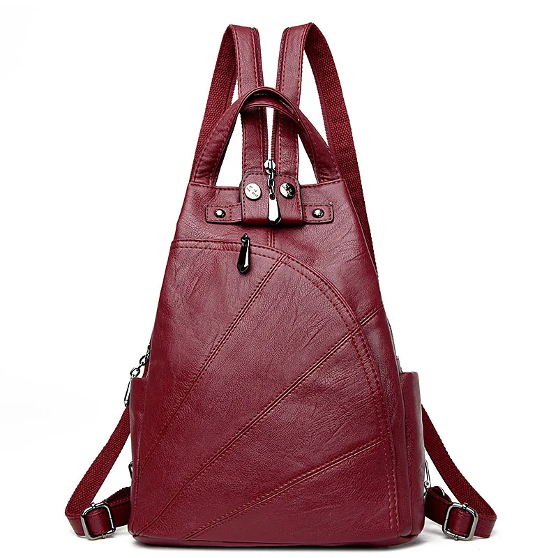 Women Backpacks Black Soft Leather Multifunction Shoulder Zipper Bag Schoolbags For Teenagers Girls Female Bag Mochila Femininas