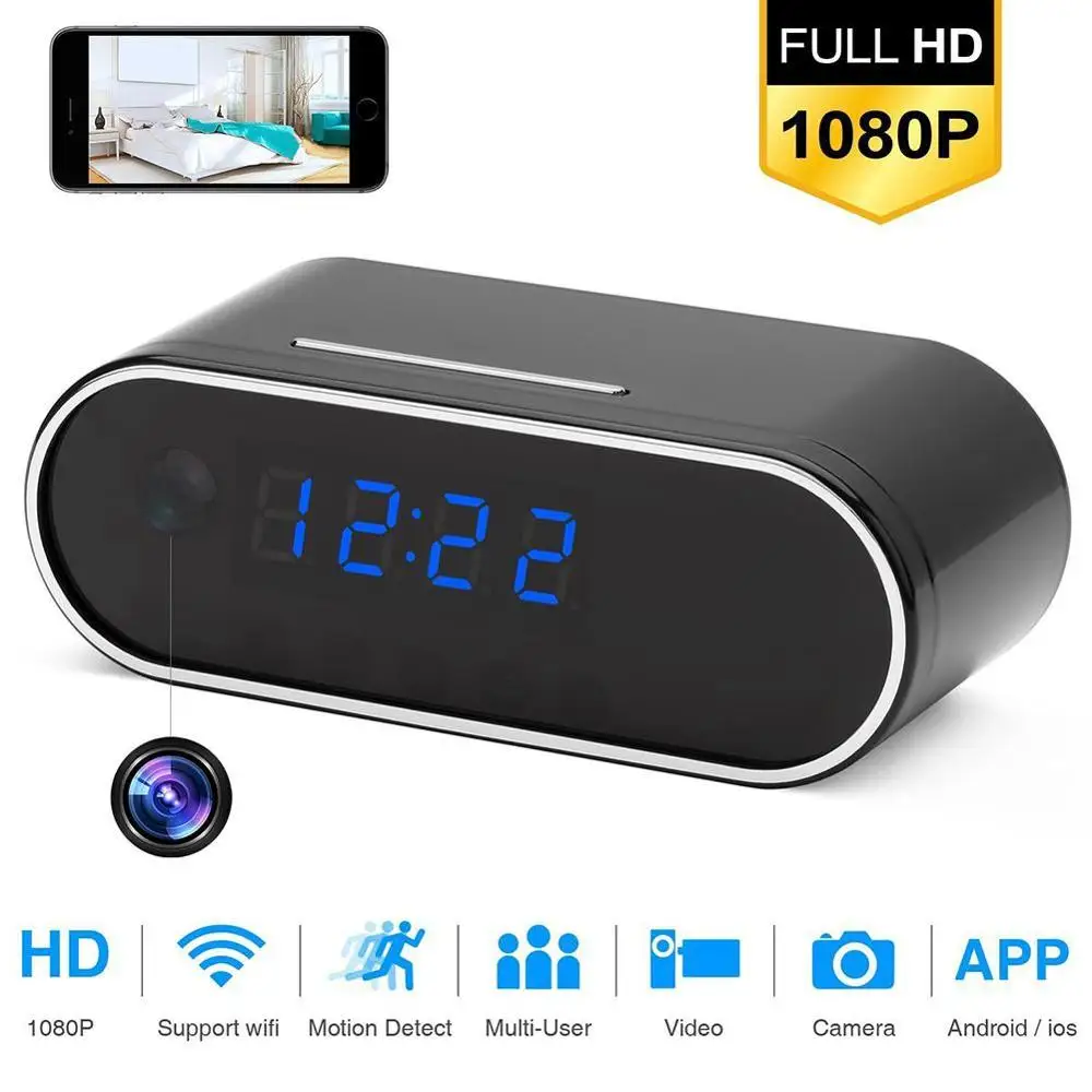 Online 1080P WIFI Mini Camera Time Alarm Wireless Nanny Clock P2P IP AP Security Night Vision Motion Detection Home Secret hidden TFcar