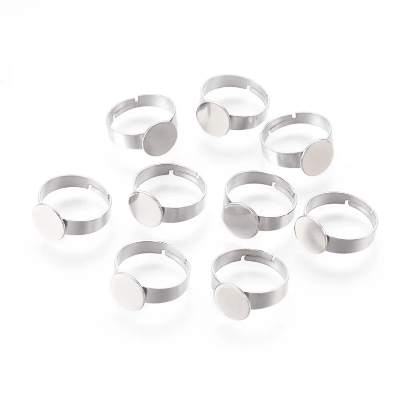 

10 pcs Adjustable Tray Size 8/10mm 304 Stainless Steel Finger Rings Components, Pad Ring Base Findings, Flat Round F80