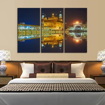 

3 Piece Harmandir Sahib Night View Sikhism Religion Culture Art Picture Home Decor Wall Sticker Golden Temple Wall Art Picture