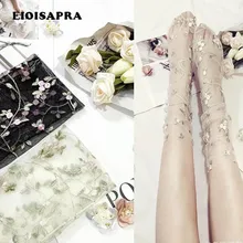 [EIOISAPRA] ультра-тонкие прозрачные блестящие сексуальные сетчатые носки с вышитыми цветами женские креативные японские Harajuku Calcetines Mujer