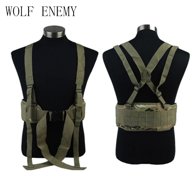 

Airsoft Tactical Molle Sports Combat Waist Padded Belt With H-shaped Suspender Shoulder Strap Adjustable Nylon Cummerbunds BK