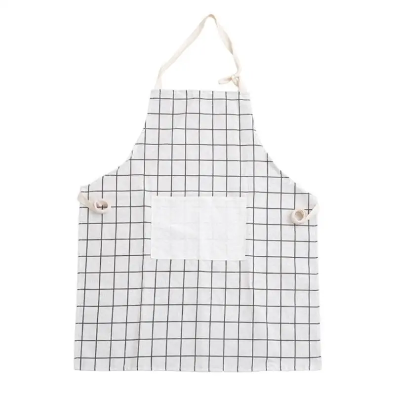 Women Men Adjustable Cotton Kitchen Apron Environmental for Cooking Baking Restaurant Pinafore Haig/Grey/Grey Tree/White - Цвет: White grid