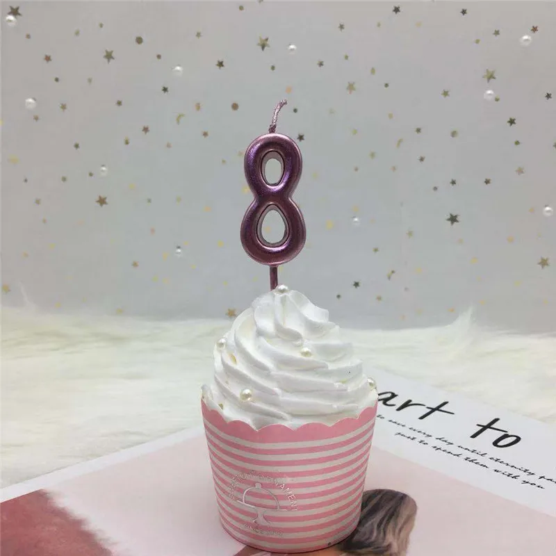 Топпер для торта «С Днем Рождения», розовое золото, свечи с цифрами, украшение для торта на день рождения, для принцессы, конфетная палочка, вечерние - Цвет: Rose gold 8