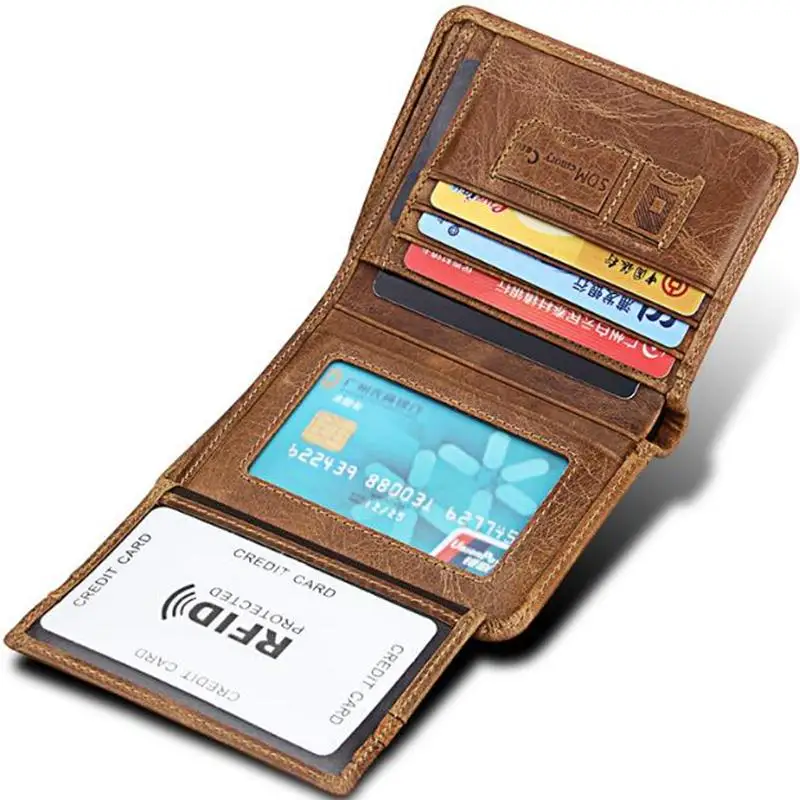 Crazy Horsehide кожаные мужские кошельки из натуральной кожи RFID дизайнерский мужской