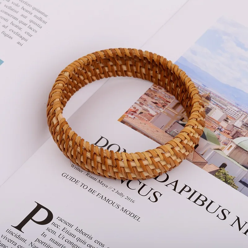 

New Fashion Handmade Straw Weave Rattan Bracelet Bangle Simple Big Brown Round Bracelets For Women Boho Jewelry Accessories Gift