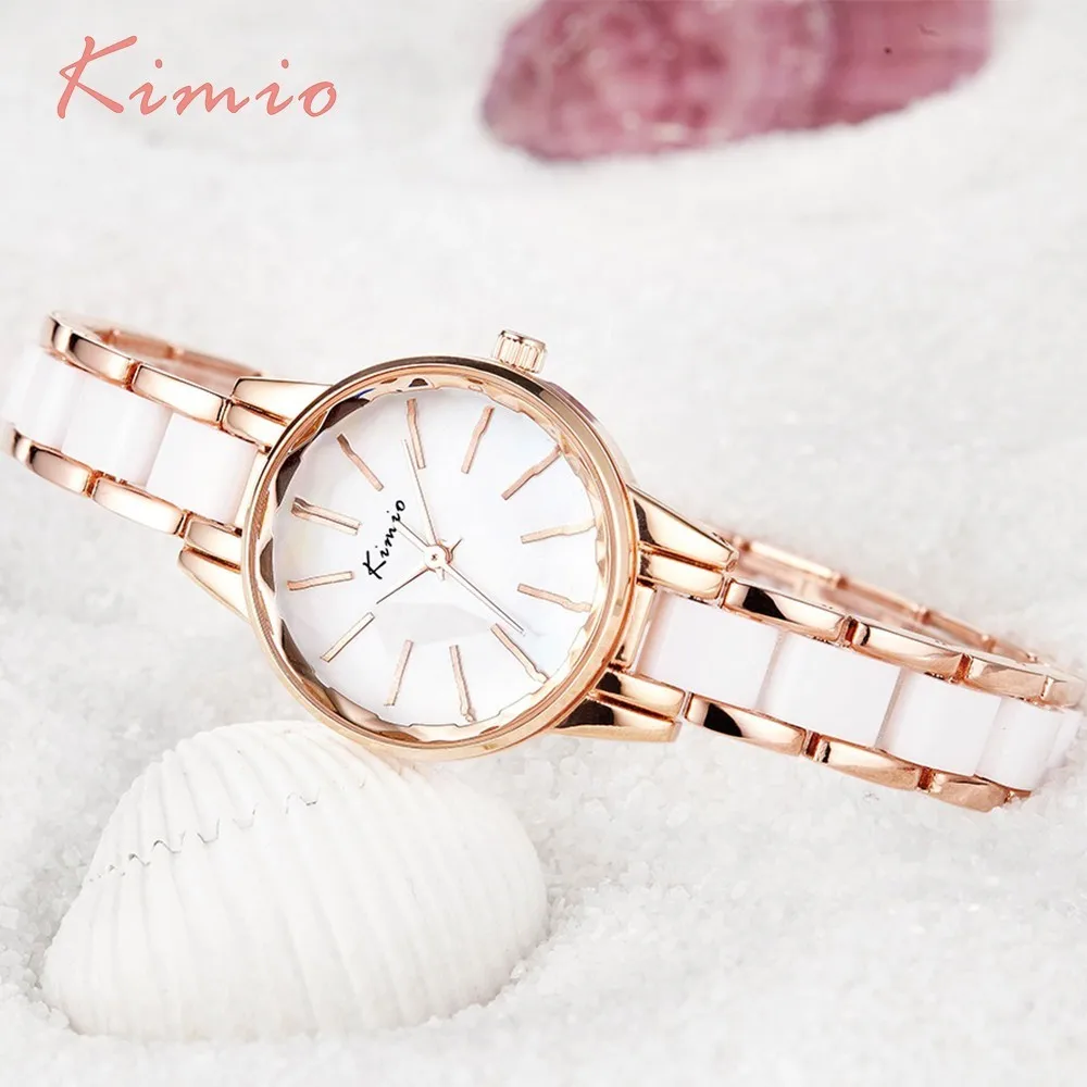 Koop KIMIO Multi Cut Oppervlak Strip Schaal Simulatie Keramische Armband Vrouwen Horloges 2018 Beroemde Merk Dames Horloge vrouwen Horloges