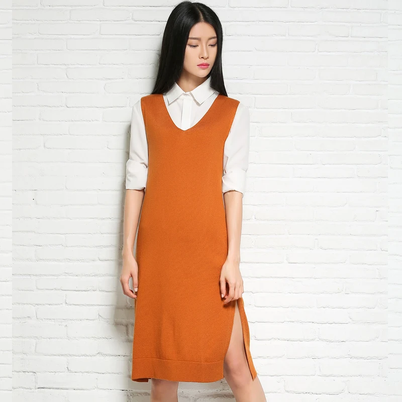 

Women's Mid-long V-Neck Wool Knitted Vest Sleeveless Elegant Bodycon Pullover Warm Outerwear Casual Autumn Winter Waistcoat