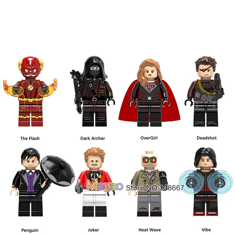 

The Flash Super Hero Dark Archer Over Girl Penguin Joker Heat Wave Deadshot Vibe Building Blocks Brick Model Toys X0188