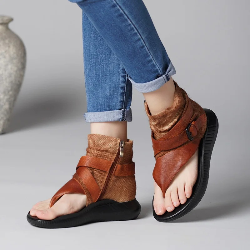 

JELLYFOND Punk Genuine Leather Women Beach Sandals Platform Flat Gladiator Sandals Casual 2019 Handmade Shoes Woman Summer Shoes
