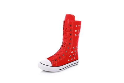 SWYIVY/женские кроссовки с вулканизированной подошвой с высоким берцем и заклепками; дышащие; коллекция года; сезон осень; женская повседневная обувь на молнии; кроссовки 43 размера плюс - Цвет: red flat