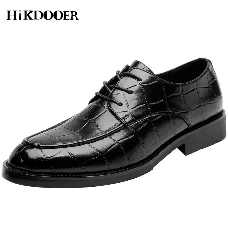 

New Men's Wedding Shoes Crocodile Pattern Leather Lace-up Flat Italian Luxury Dress Shoes zapatos hombre vestir