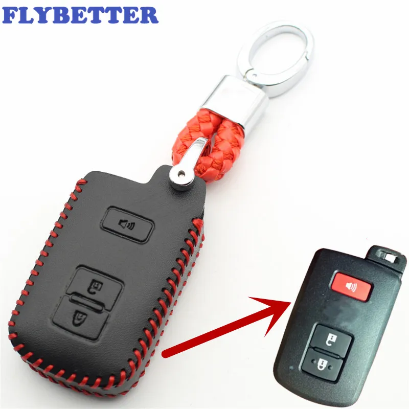 

FLYBETTER Genuine Leather KeyChain 3Button Smart Key Case Cover For Toyota Avalon/Camry/Highlander/RAV4 Car Styling L234