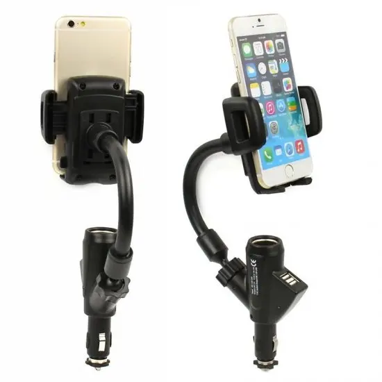 New Arrival Dual USB Car Cigarette Lighter Socket Charger Mount Holder