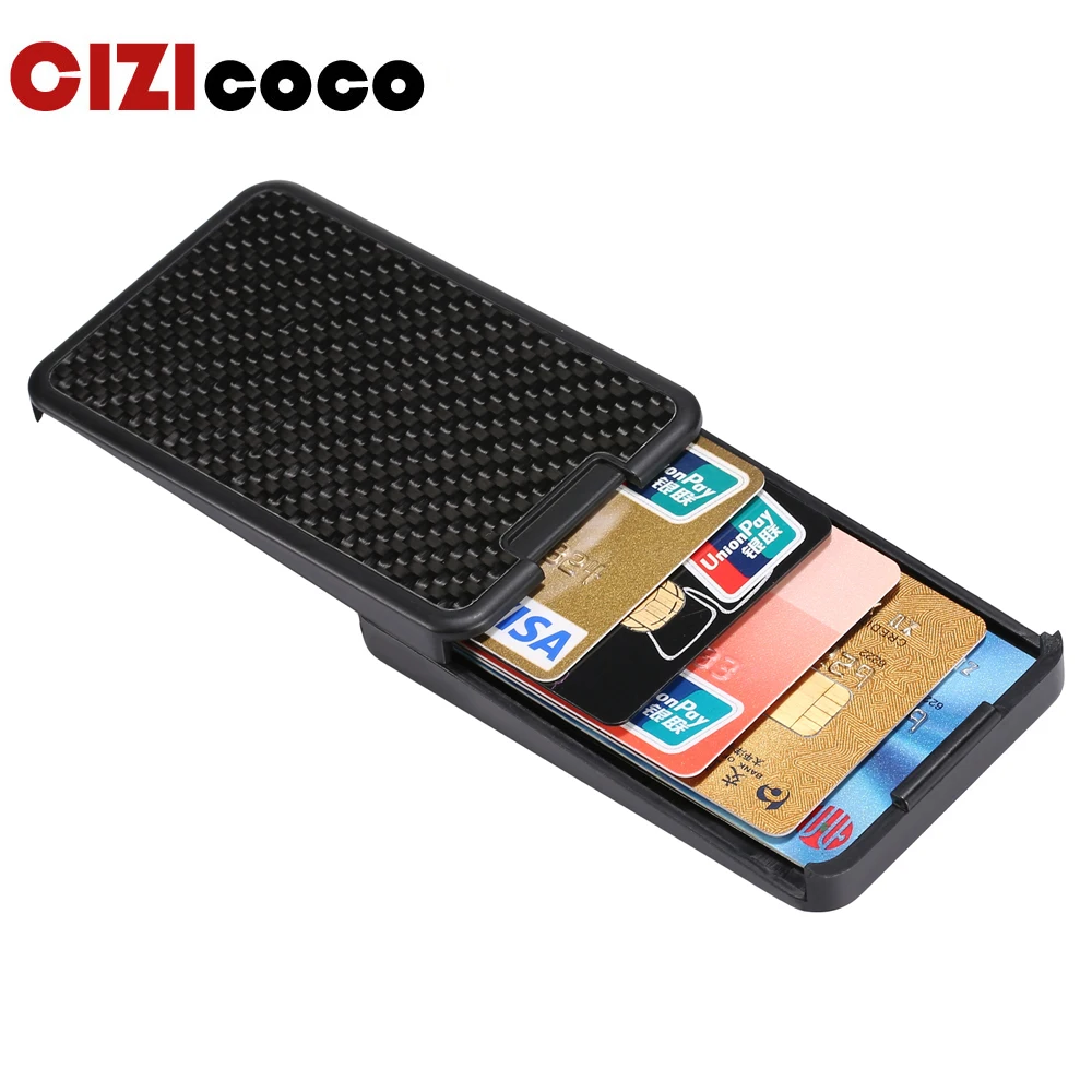 

Cizicoco RFID Blocking Sliding Wallet Card Holder Plastic Card Money Purse Carbon Fiber For Men Women Male Female