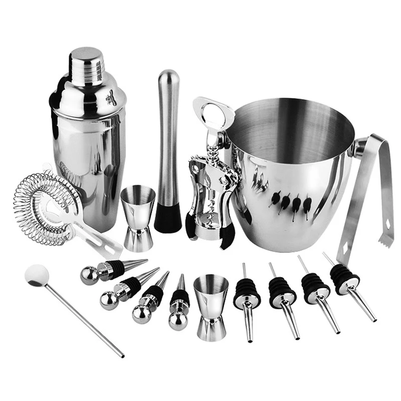 

Bartender Kit, 17 Pieces Cocktail Bar Set Stainless Steel Shaker Set includes 24oz Martini Cocktail Shaker, 50oz Ice Bucket, D