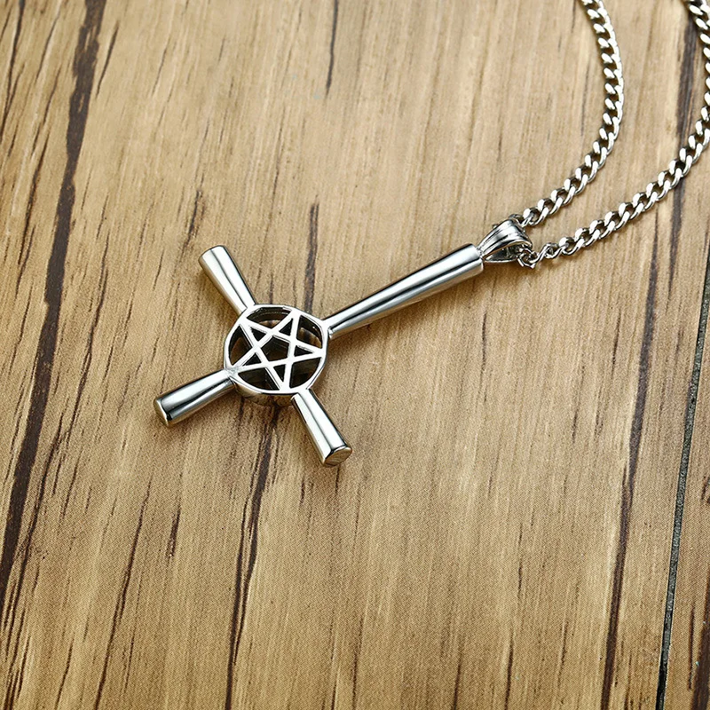 Сатанинское мужское ожерелье перевернутый перевёрнутый крест кулон пентаграмма звезда оловянный сатана Regilious ювелирные изделия