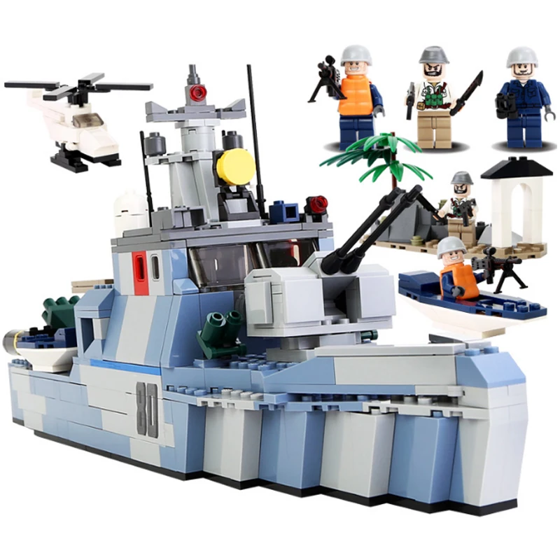 

KAZI Military Series Fighter Coastal Guard Ship Action Models Bricks Sets Educational Building Block Toys for Children Gifts