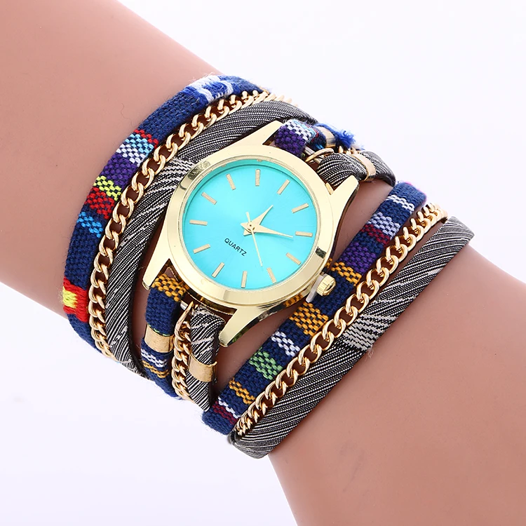 

High national style leather watch wrap around elegance wristwatch for women chain wholesale clock long strap watch 918059