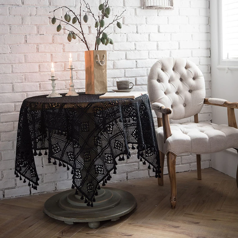

Simanfei Wedding Table Cloth Crochet Round & Rectangular Table Cloth Embroidery Tablecloth Christmas Dinning Table Cover