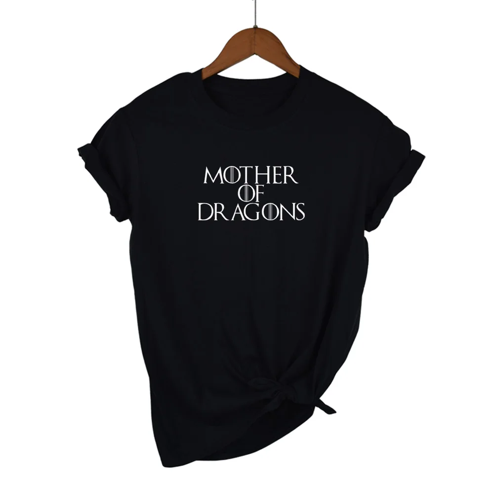 Женская футболка мать драконов принт забавная Футболка Игра престолов Харадзюку летние топы Футболка femme - Цвет: Black