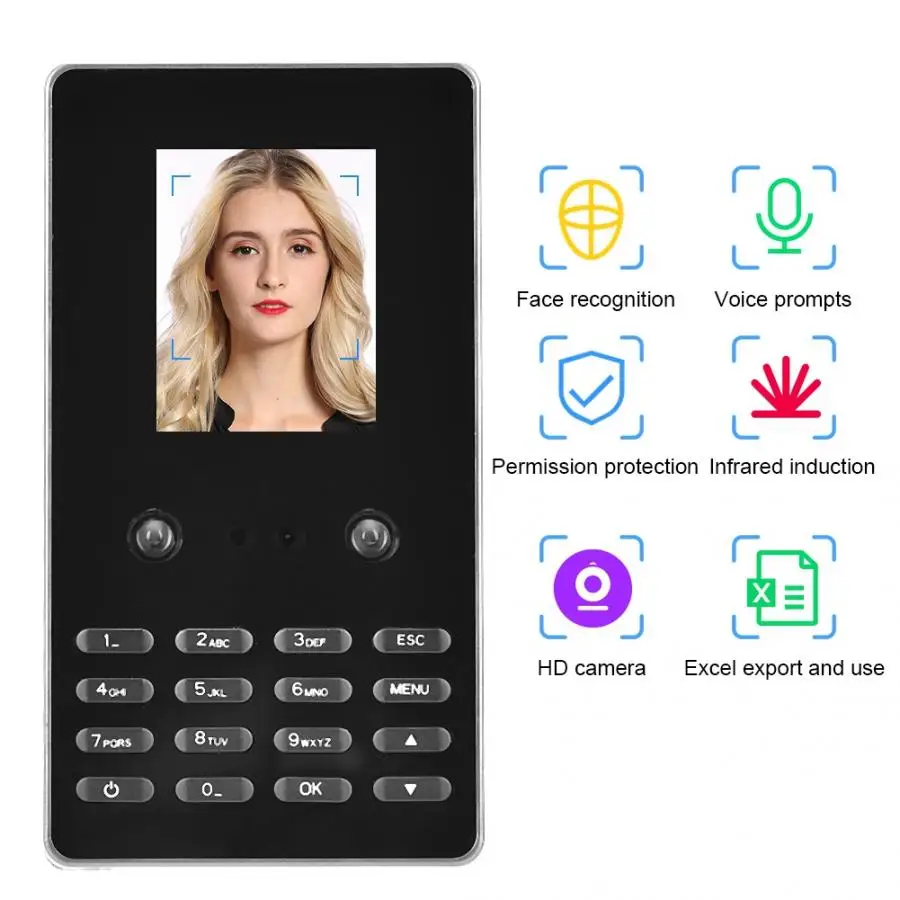 

110-240V 2.8 Inch Smart Face Recognition Password Attendance Machine US EU UK AU Plug