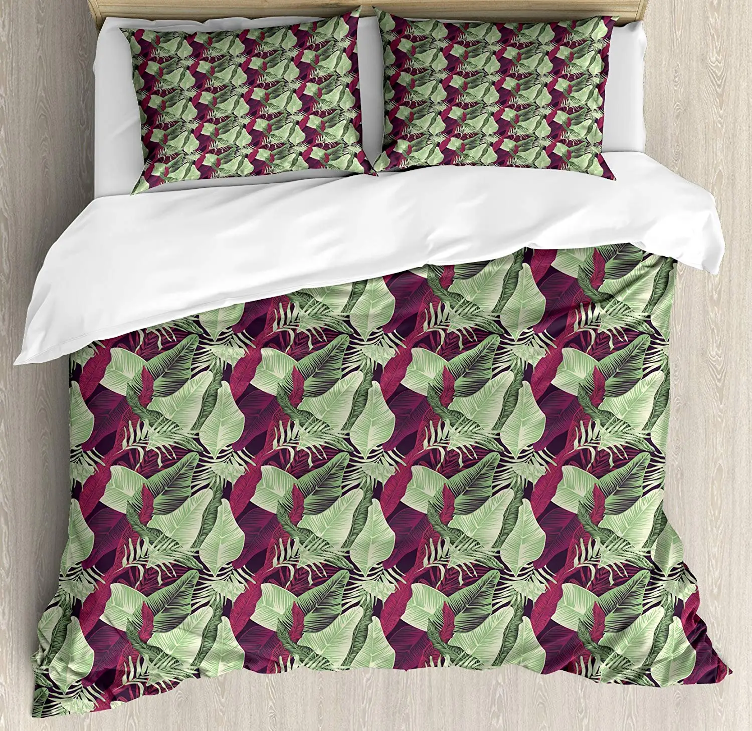 

Tropical Duvet Cover , Foliage Pattern Blooming Nature Composition Hawaiian Summer Illustratio