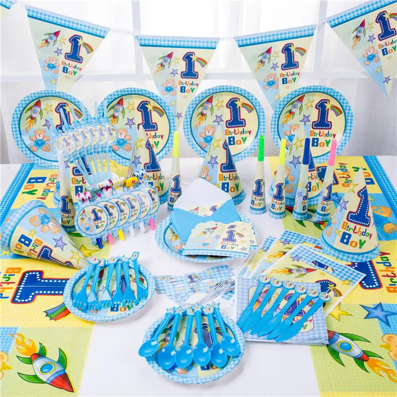 

Kids 1st Birthday Party Decorations Disposable Paper Napkins Cups Straws Tablecloth Birthday Party Baby Shower Supplies