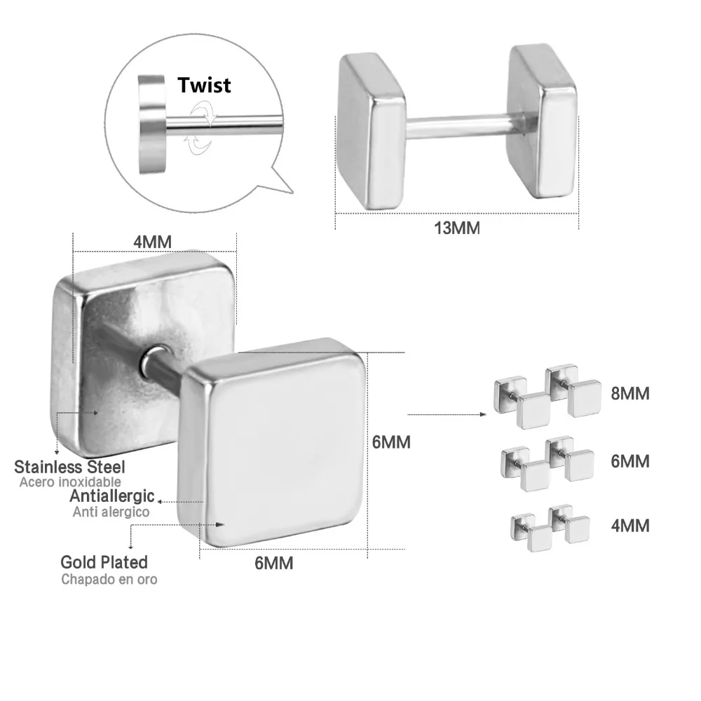 Люксу сталь золото/серебро/черный Цвет Размер 4 мм/8 мм нержавеющая сталь серьги с винтовой застежкой для женщин и мужчин штанги панк подарок