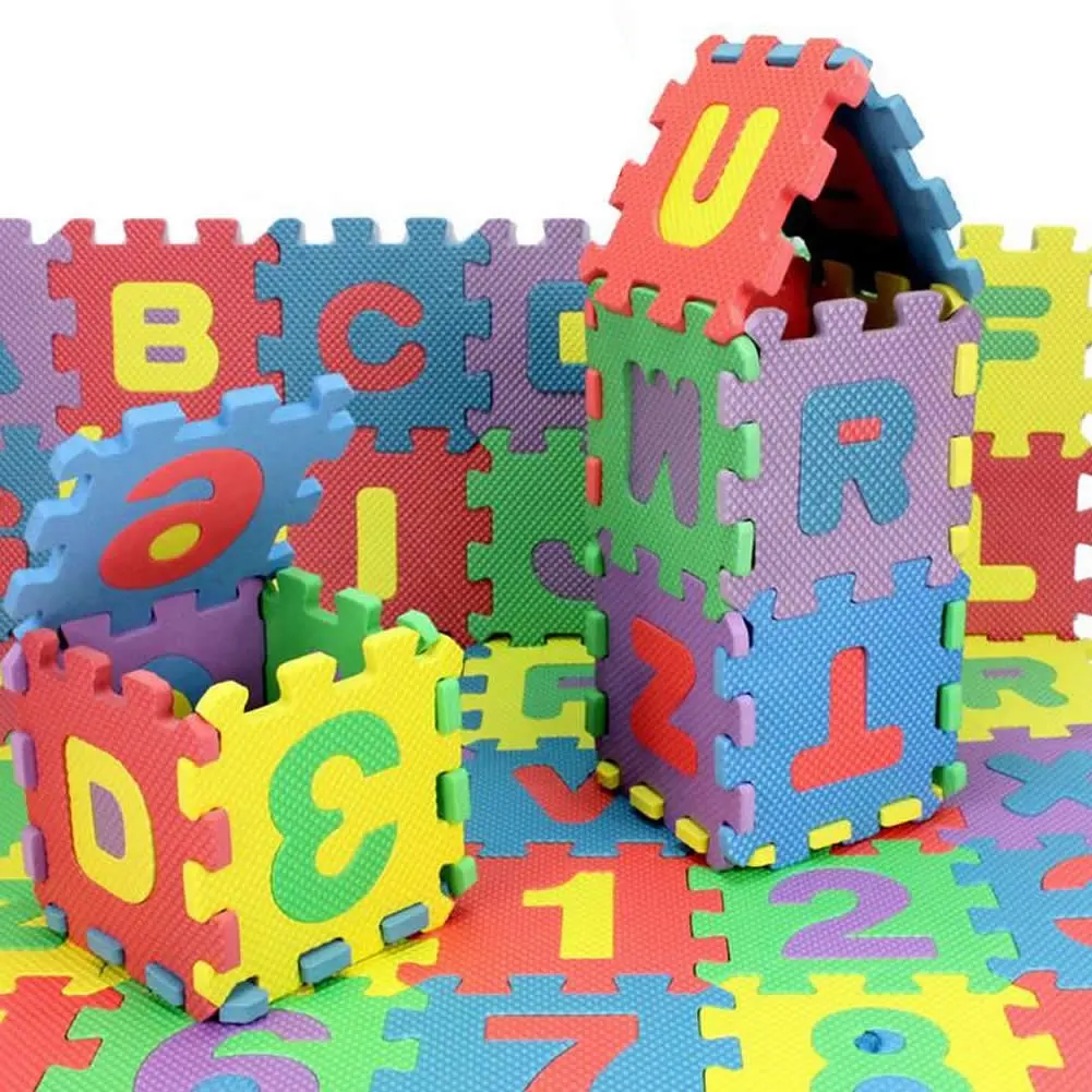 

ABWE 36Pcs Colorful Mini Size Puzzle Kid Educational Toy Alphabet A-Z Letters Numeral Foam Mat