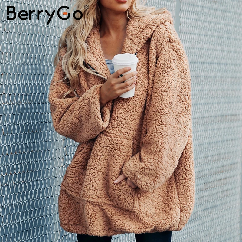 BerryGo искусственная овечья шерсть Толстая Женская куртка пальто размера плюс
