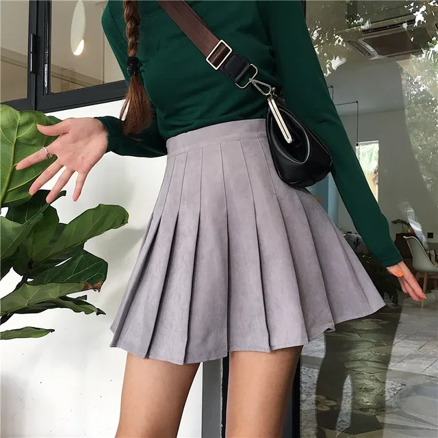 Summer American School Style Fashion Women elegant half Pleated mini
