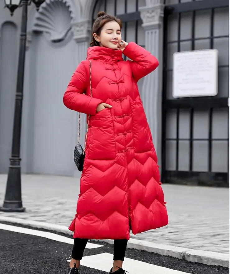 SWREDMI, новинка, китайский стиль, утолщенное теплое зимнее пальто для женщин, длинное пальто, верхняя одежда, пуховики, хлопковые парки, одноцветные ватные куртки