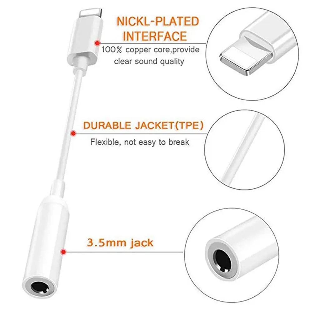 Headphone Adapter For iPhone 7 8 X AUX Adapter For Lightning Female To 3.5mm Male Adapters Headphone Jack Cable