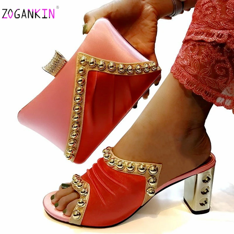 Модный итальянский комплект из туфель и сумочки из искусственной кожи; вечерние туфли и сумочка в нигерийском стиле; комплект из женских туфель и сумочки розового цвета