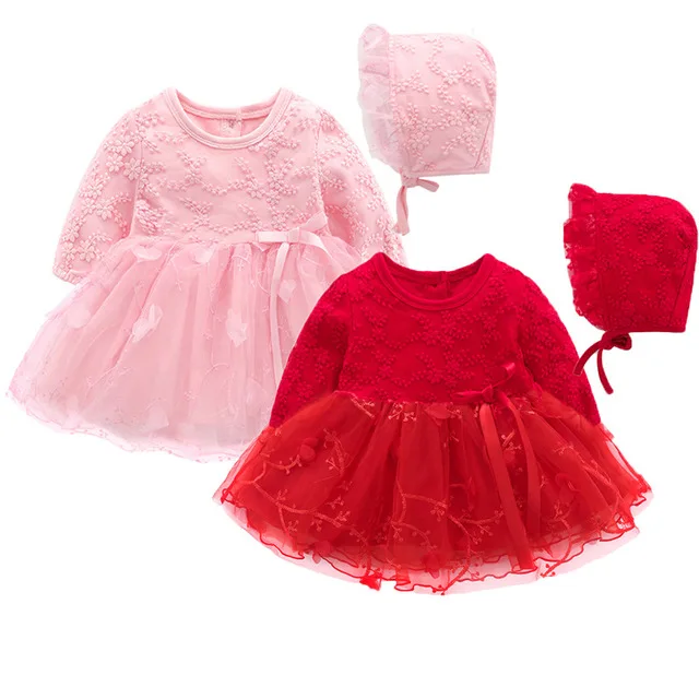Одежда для новорожденных девочек из хлопка для девочек, платье и шапочка для детей 2 шт. комплект для малышей зимняя осенняя одежда для младенцев для новорожденных девочек D32