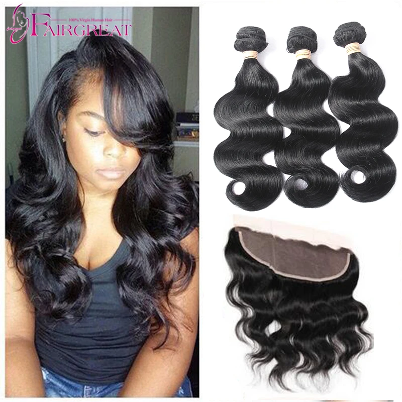Brazilian Virgin Hair With Closure Body Wave 7A Lace Frontal Weave 3 Bundles With Closure 13x4 Lace Frontal Closure With Bundles