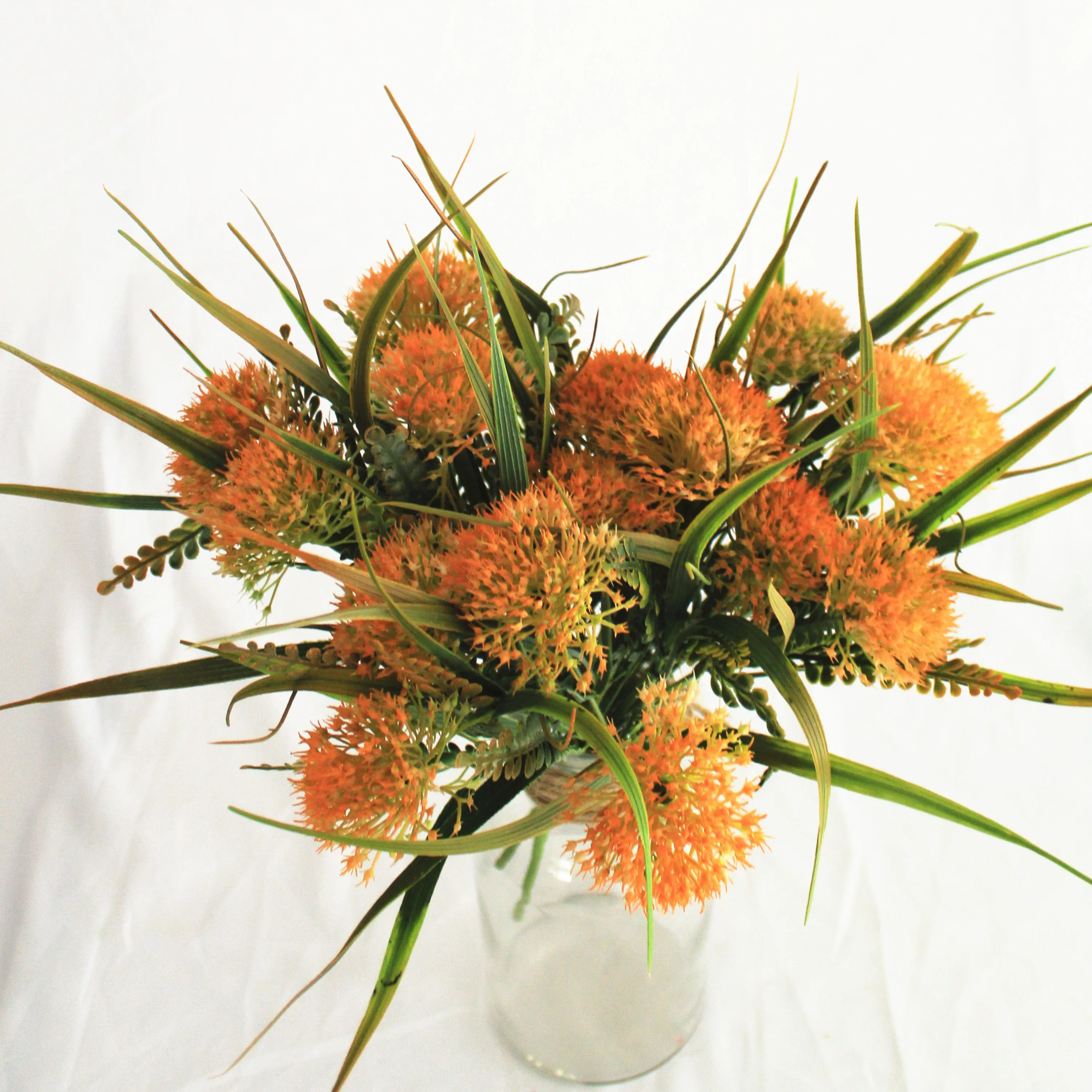 

1pc New Arrival Artificial Flower Balls Green Plants Plastic Artificial Plants Fake Flowers with Green Leaf 7 Forks