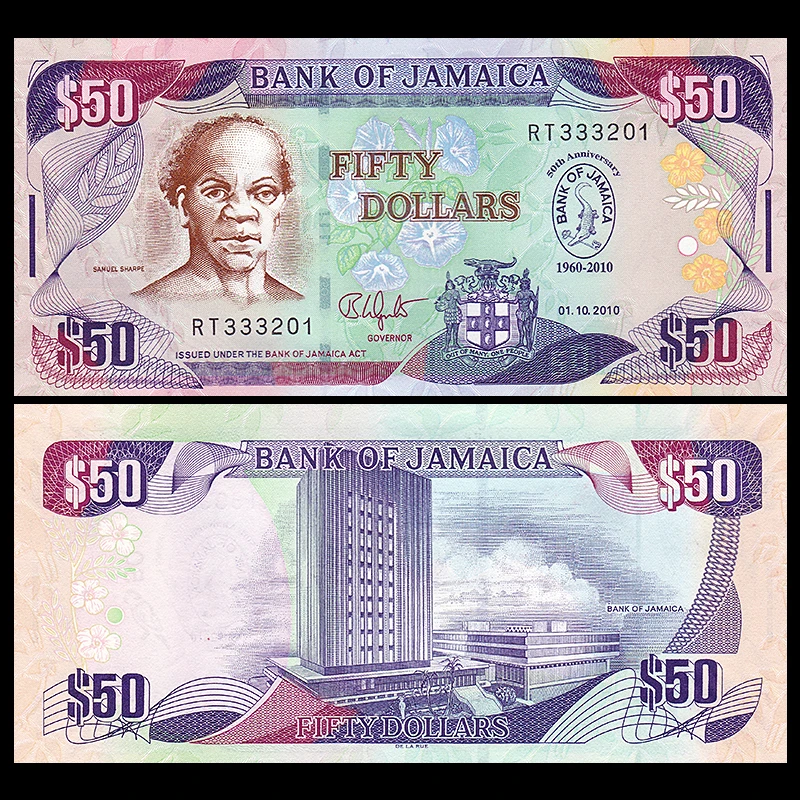 

Jamaica 50 Dollars, 2010, P-88, UNC, 50th Anniversary COMM. , Uncirculated, Collection, Gift, America, Original Paper Notes