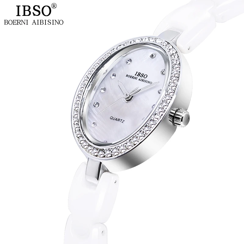 

IBSO Luxury Ceramic Women Bracelet Watches Crystal Oval Dial Women Quartz Watch Relojes Mujer 2018 New Lady Dress Watch #3840