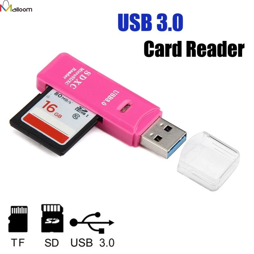 

Malloom 2 in 1 USB 3.0 High Speed Micro SD SDXC TF T-Flash Memory Card Reader Adapter USB3.0 mini card reader rose red