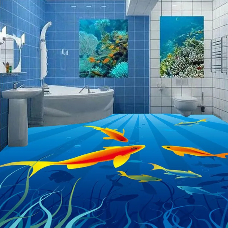 

Free Shipping Custom Photo Wallpaper Living Room Kitchen Decoration Fish Floor Mural Self-adhesive PVC Floor Stickers