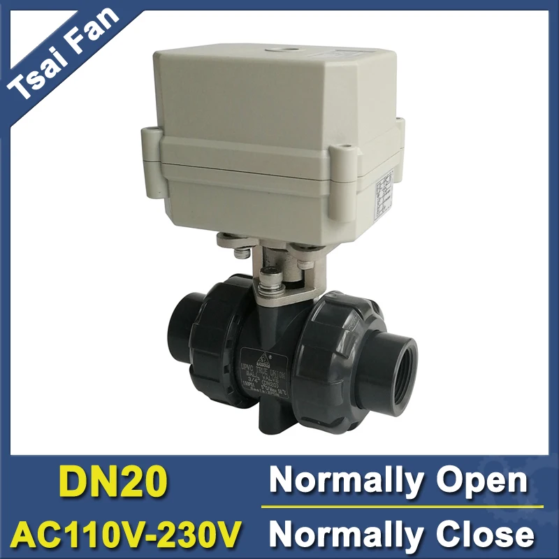 PVC DN20 3/4'' Motorized Ball Valve 2 Way Normally Open/Close Valve
