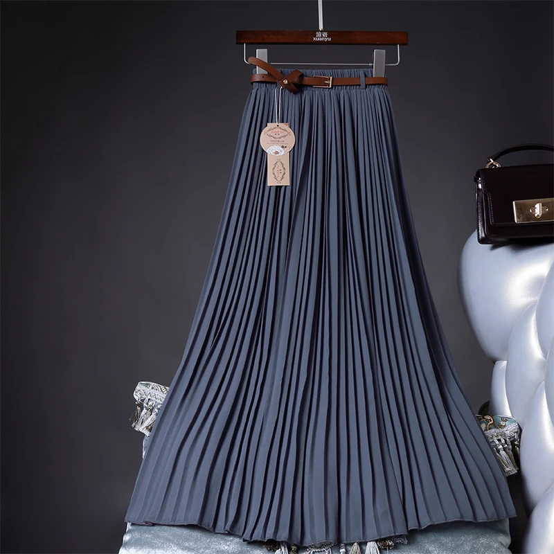 2021 High Quality Women Summer Skirt High Waist Vintage Women Pleated Skirt Saias Femme Boho White Long Chiffon Skirt Streetwear 4