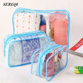 

SEREQI 3PCS/Set Transparent Waterproof PVC Storage Bag Women Cosmetic Makeup Bag Travel Toiletry Wash Bag Beautician Organizer