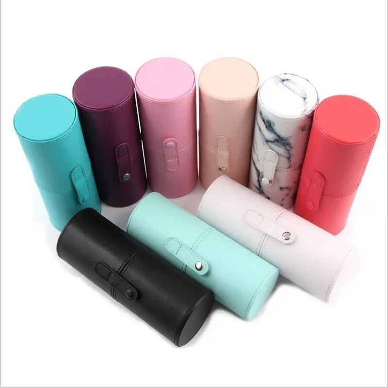 

New Empty Makeup Brush Round Pen Holder Storage Makeup Box Make Up Portable Cosmetic Tool PU Leather Cup Container Solid Case 25