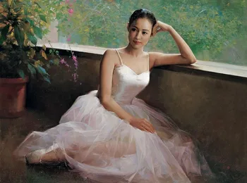 

Original Female Oil painting Portrait art beautiful ballet girl on canvas on Canvas #free shipping